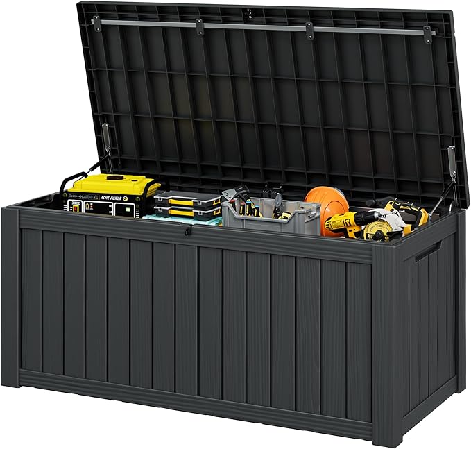 NBYSGO Outdoor Storage Box, Resin Deck Boxes Indoor and outdoor, Waterproof Storage Box Lockable Lid (Black,180 Gallon)