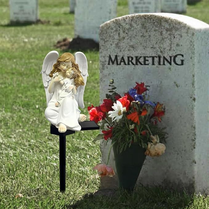 Solar Garden Angel Lights, Waterproof Outdoor Garden Angels Statue Decorations Solar Lights for Cemetery Gravesite Grave Outside Yard Patio Lawn Porch (Mother Angel)