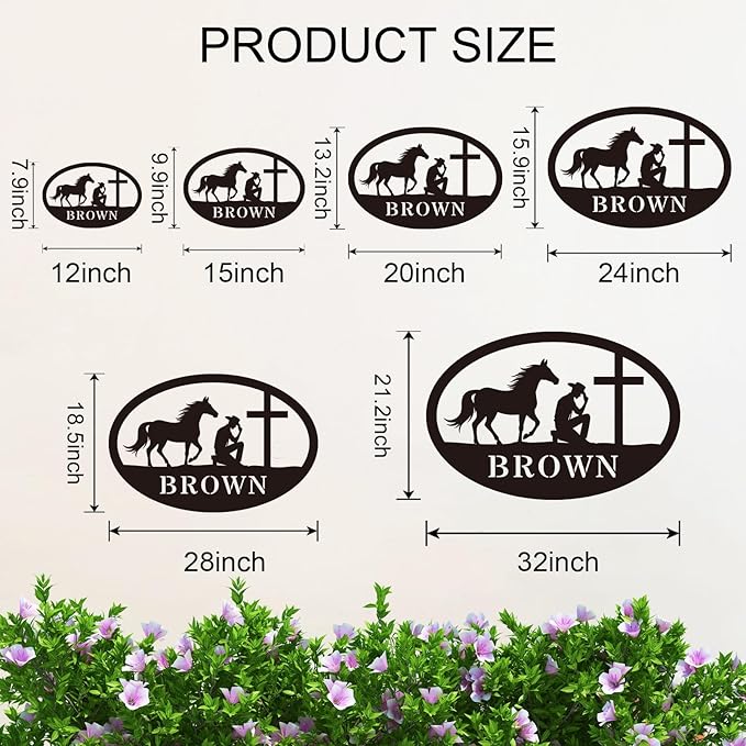 Personalized Metal Sign Custom Praying Cowboy or Cowgirl With Horse Kneeling at Cross Name Western Wall Art Faith Decor Gift