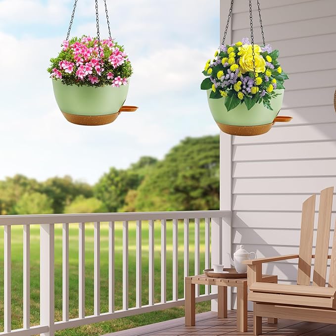 12 inch Hanging Planters for Indoor Plants, 2 Pack Self-Watering Hanging Planter Pots with Chain and Drainage Holes, Outdoor Plastic Hanging Baskets for Garden Home Decor
