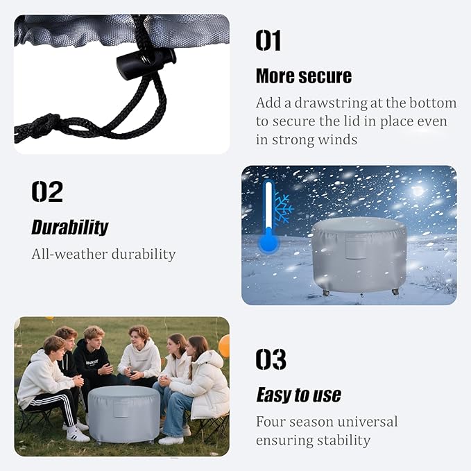 Chinchilla Heavy Duty 44 Inch Round Fire Pit Cover - 100% Waterproof & Weatherproof, Durable All-Season Protection for 41/42/43/44 Inch Propane Fire Pits and Tables