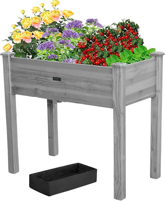 34x18x30in Wooden Raised Garden Bed with Legs,Elevated Reinforced Planter Box with Bed Liner for Backyard/Patio/Gardener,150lb Capacity - Gray