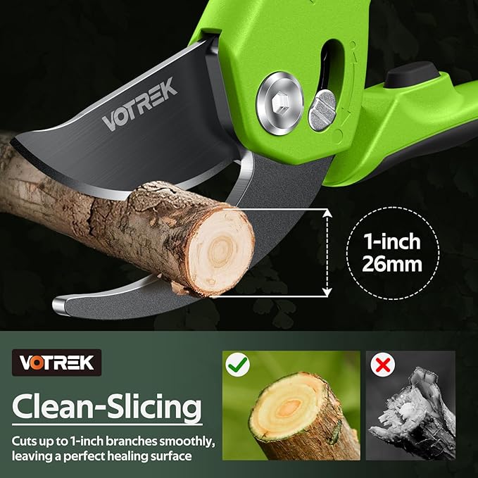 VOTREK Pruning Shears for Gardening, [Patented Stepless Handle Opening] - Garden Clippers with Ultra-Sharp SK5 Steel for Weak Hand, Universal Fit for All Hand Sizes, Effortlessly Cuts 1-Inch Branches
