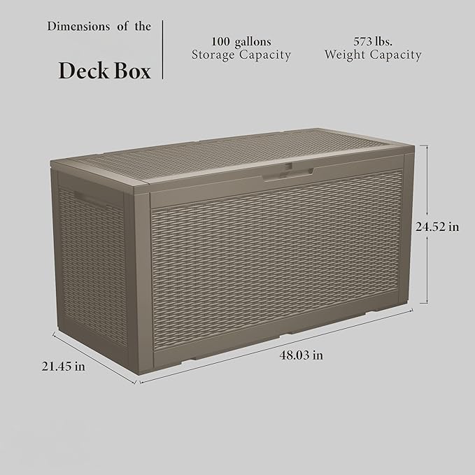 Mersco 100 Gallon Double-Wall Resin Deck Box - Lockable Waterproof Outdoor Storage Box, 1000lbs Capacity & Doubles as Seating for Patio Furniture - Garden Tools, Pool Accessories (Grey)