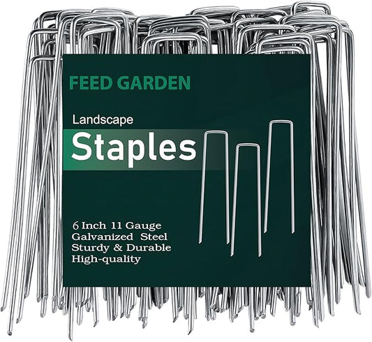 FEED GARDEN 6 Inch 50 Pack Hot-dip Galvanized Landscape Staples Plant Cover Spikes 11 Gauge Tent Stakes Garden Stakes Landscaping Fabric SOD Pins Yard Pins for Decoration Weed Barrier Fabric