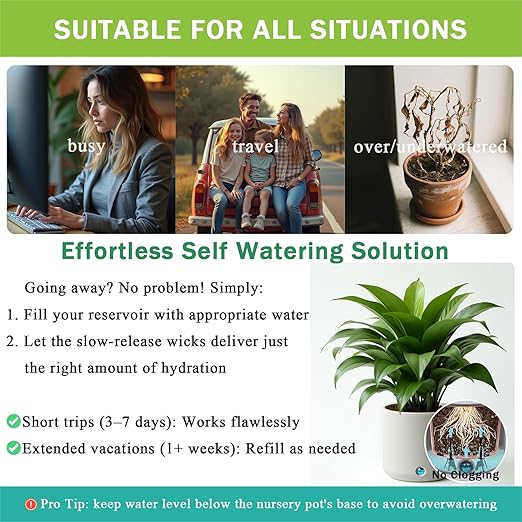 GreenShip 4 Pack Self Watering Spikes for Indoor & Outdoor Plants, Automatic Plant Watering Stakes, Patented Wick Spikes, Vacation Use (Small(for Height 4.7"-12" Planter))