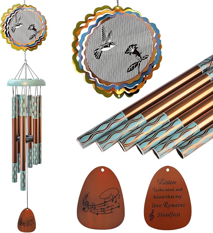 Wind Chimes for Outside with 3D Animations Hummingbird Wind Spinner,37" Memorial WindChimes Outdoor Hanging Decor,Hummingbird Gift for Women Mom Grandma Wife,Garden Ornaments