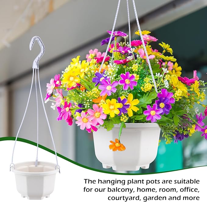 Roshtia 50 Pcs 5.1 inch Plastic Hanging Plant Pots with Hooks Flower Pots Baskets Outdoor Hanging Nursery Planter Holder for Home Garden Balcony Porch(Gray White,5.1 inch)