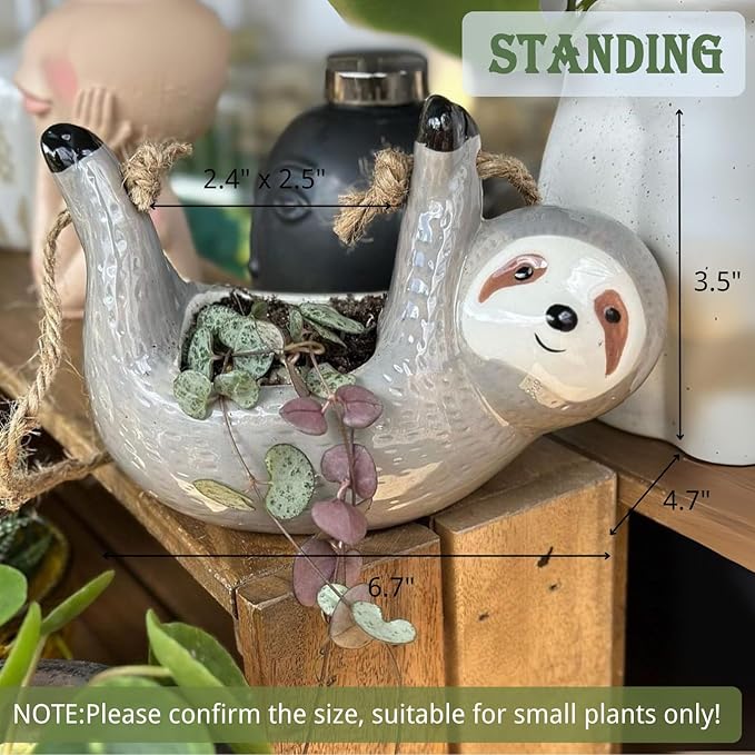 Sloth Hanging Planters for Indoor Outdoor Plants Cute Succulent Pots Ceramic Plant Holder Gifts for Plant Lovers Women Gardeners Mom Gardening Gifts