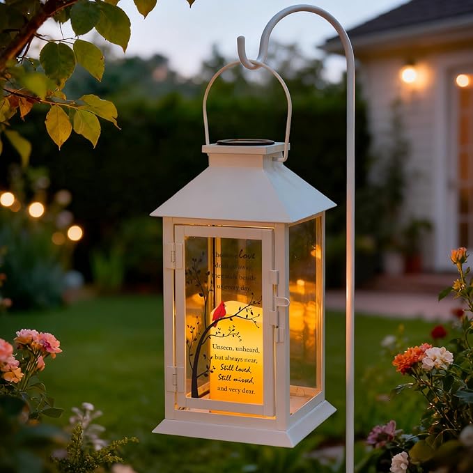 Cardinal Solar Memorial Lanterns, Outdoor Hanging Lanterns Waterproof LED Solar Cardinal Lights for Outdoor Patio Garden Sympathy Gifts for Loss of Mom Dad Loved One