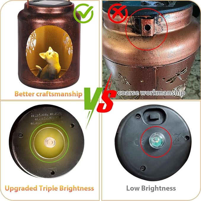Solar Lanterns Outdoor Waterproof Metal Cat Patterns with Resin Cat Inside Garden Decor Gifts for Women Mom Grandma Hanging Solar Lights Decoration Outside for Yard, Patio, Backyard, Porch