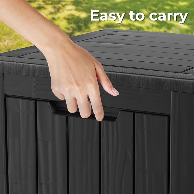 Decksplore Outdoor Storage Box Small, Lockable 45 Gallon Deck Delivery Box Waterproof, Resin Patio Storage Bin for Pool Accessories Cushion Furniture, Garden Tools, UV-Resistant Outside Black
