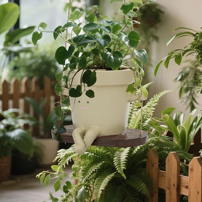 Hanging Planters for Indoor Plants Swing Face Plant Pot Cute Resin Head Planters Without Hole Indoor Plant Holder for Succulents, Unique Sitting Sway Pots Gift Ideas for Mother (Style-B)