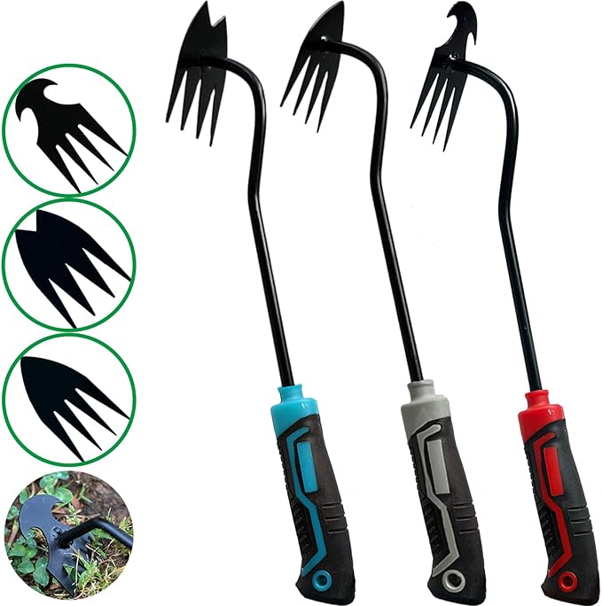 3 pcs Weed Puller Tool Garden Weed Pulling Tool, 2025 New Garden Weed Puller Tools Hand Weeder Tool with Rubber Handle, 4 Teethes Dual Purpose Manual Weeders Tool Weed Pulling Tool for Garden