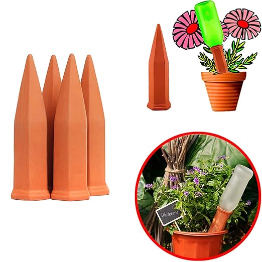 SagaSave Ceramic Plant Watering Devices 4 Pack Terracotta Vacation Plant Waterer Wine Bottle Watering Stakes Slow Release Plant Watering Spikes Perfect Self Watering Devices for Indoor Outdoor Plants