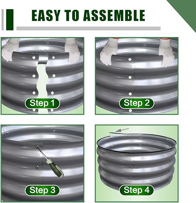 GrowHaus 2Pack 2x2x1FT Galvanized Raised Garden Bed, Planter Boxes Outdoor Round Metal Garden Beds for Planting Vegetables Flowers Herbs Silver