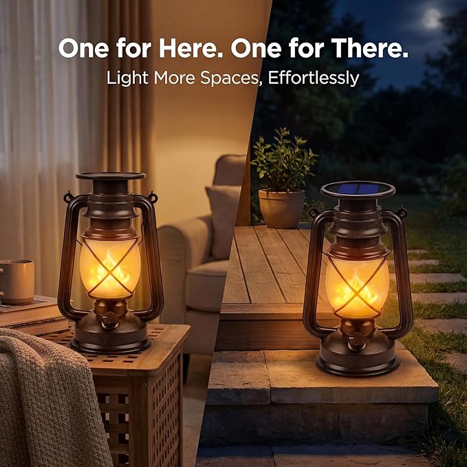 Solar Lantern Outdoor Hanging Solar Lights Dancing Flame Led Waterproof Camping Lamps, Landscape Decor for Table Patio Garden Yard Pathway Porch 2 Pack