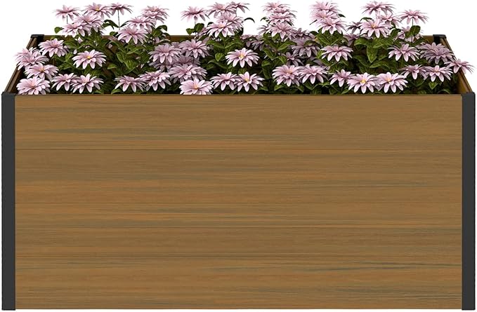 Raised Garden Bed - Expandable Design with Composite Panels & Aluminum Frame - Perfect for Flowers, Vegetables, Herbs - Outdoor Planter Cuboid Box for Patio, Balcony, Backyard (Brown)