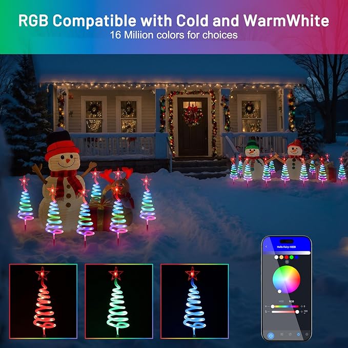 8 Pack Christmas Pathway Lights Outdoor, RGBW Smart Landscape Lights with APP & Remote Control, DIY Color Modes, Waterproof Connectable Yard Decor Lights with Music & Timer for Holiday Decorations