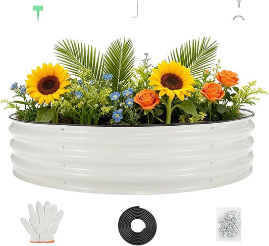 PeakPursuit 4X4x1Ft Galvanized Raised Garden Bed Kit, Metal Planter Box, Round Raised Beds with Open-Ended Base for Vegetables, Flowers, Herbs & Fruits