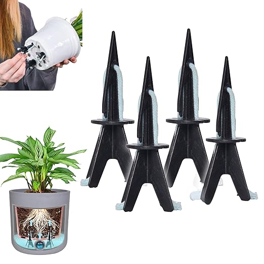 GreenShip 4 Pack Self Watering Spikes for Indoor & Outdoor Plants, Automatic Plant Watering Stakes, Patented Wick Spikes, Vacation Use (Medium(for Height 12"-17" Planter))