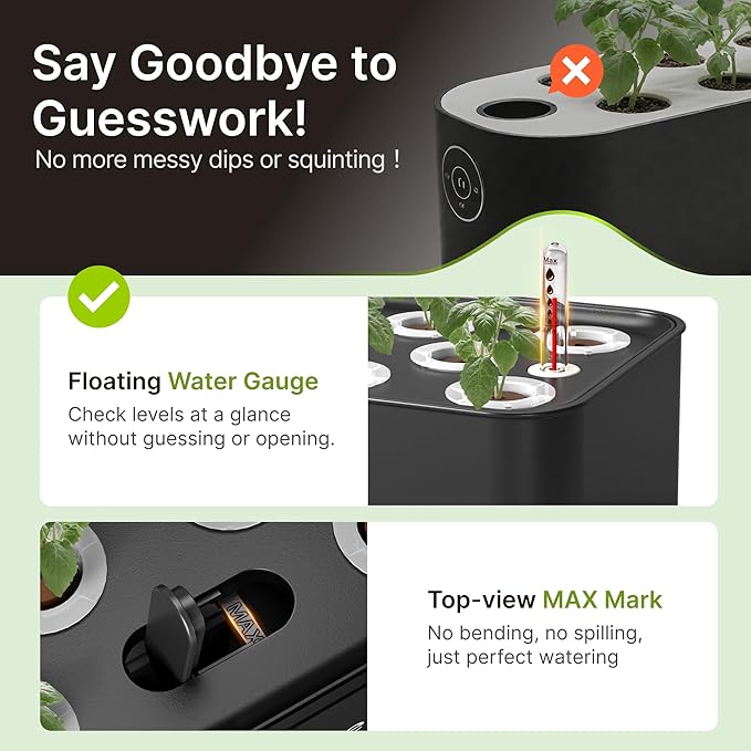 SUNCOZE Hydroponics Growing System Kit 12 Pods, 24W LED Grow Light Indoor Garden, 4L Water Tank with Quiet Pump, Adjustable Height Herb Garden Planter Indoor Kit, Gardening Gifts, Black