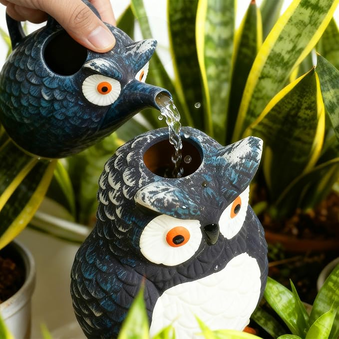 4 Pack Plant Watering Devices, Owl Shape Terracotta Watering Stakes, Vacation Self Watering Planter Insert, Large Self Watering Globes for Indoor Outdoor Plants