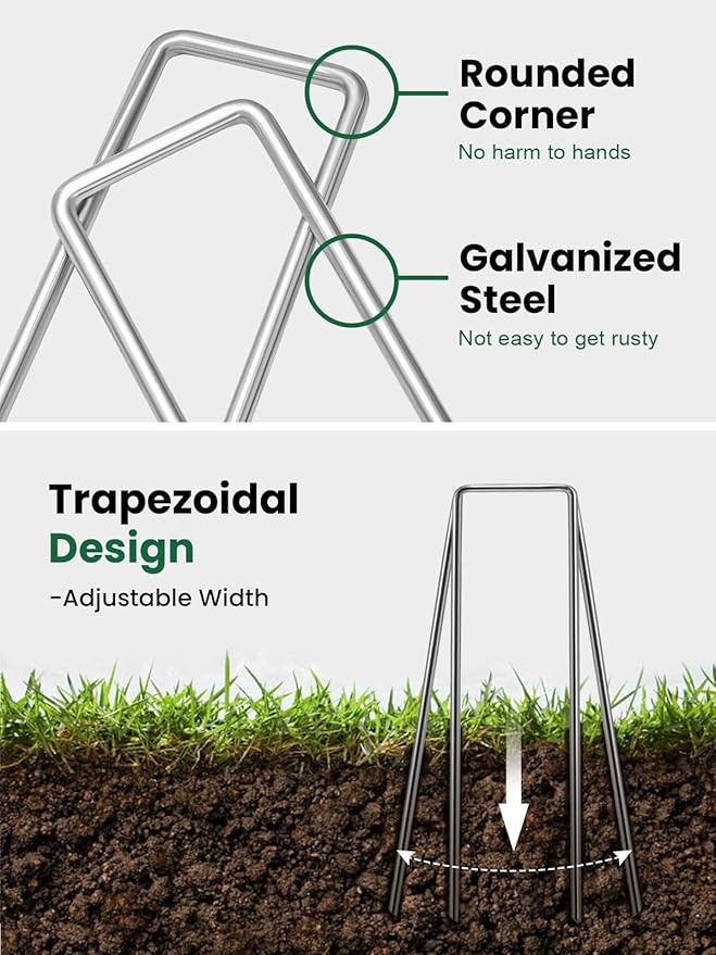 GROWNEER 50 Packs 12 Inches Landscape Staples Heavy Duty 11 Gauge Galvanized Steel Garden Stakes Securing Pegs for Securing Weed Fabric Landscape Fabric Netting Ground Sheets and Fleece