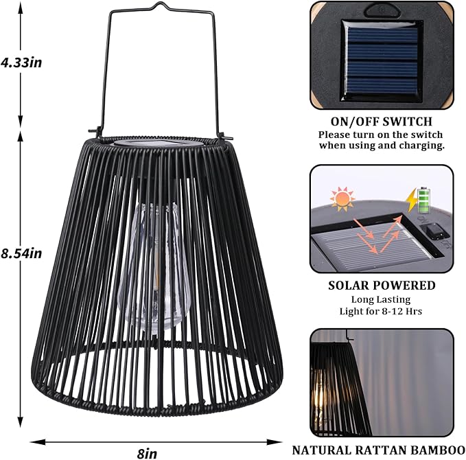 Afirst Solar Lanterns Outdoor, Rattan Hanging Solar Lights Natural Bamboo Waterproof Decorative Lanterns for Yard, Patio, Lawn,Pathway, Landscape, Garden Decor Mother's Day Gifts