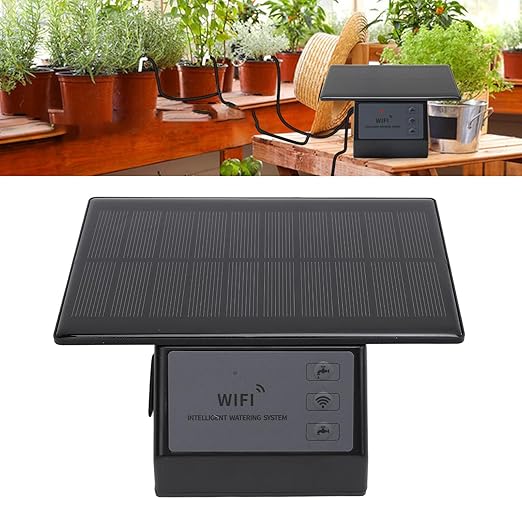 Solar Drip Irrigation System Kit, APP Remote Control 2000mAh Automatic Watering Drip Irrigation System, Smart Timing Plant Waterer Outdoor for Up to 10 Indoor Plants