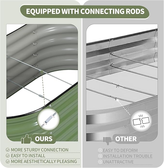 Permade Galvanized Raised Garden Bed - 4x2x1.4FT Metal Planter Boxes Outdoor | Oval Steel Raised Bed Kit for Gardening with Protective Tape, Gloves for Vegetables, Flower, Herb (Green)