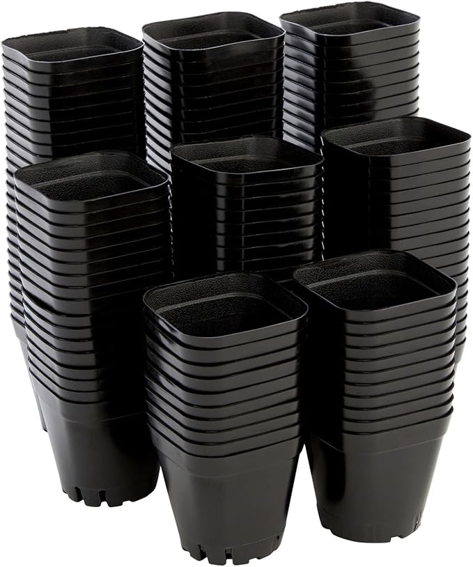 Juvale Square Nursery Pots - Seedling Planters with Drainage Holes - Versatile Pots for Plants & Succulents - Space-Saving Stackable Planters - 2.6 in, Pack of 150, Black