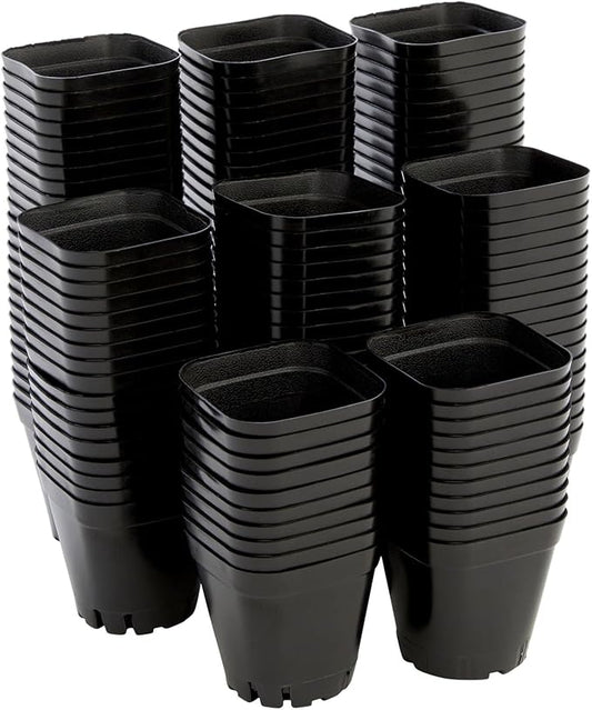 Juvale Square Nursery Pots - Seedling Planters with Drainage Holes - Versatile Pots for Plants & Succulents - Space-Saving Stackable Planters - 2.6 in, Pack of 150, Black