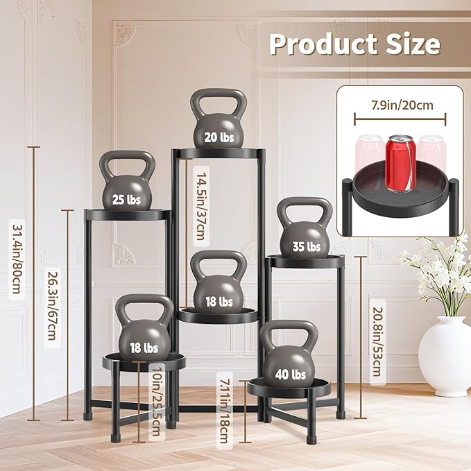 LASZOLA 6 Tiered Folding Tall Plant Stand Indoor for Multiple Large Planter, Heavy Duty Metal Adjustable Flower Rack for Narrow Corner, Sturdy Vertical Spiral Shelving Holder for Modern House, Black