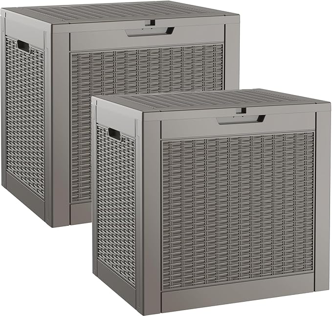 NBYSGO Outdoor Storage Box, Resin Deck Boxes Indoor and outdoor, Waterproof Storage Box Lockable Lid (Grey, 35 Gallon-2 Pack)