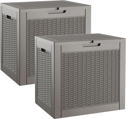 NBYSGO Outdoor Storage Box, Resin Deck Boxes Indoor and outdoor, Waterproof Storage Box Lockable Lid (Grey, 35 Gallon-2 Pack)