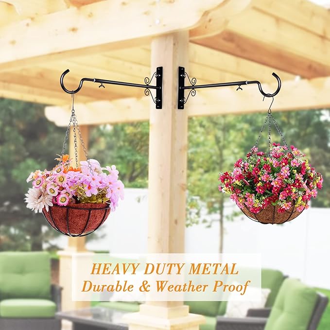 BOLITE Bird Feeder Hangers(16 to 24 Inch), Adjustable Plant Hangers Outdoor Indoor, Plant Hooks for Wall, Planters, Lanterns, Wind Chimes, String Lights, 2 Pack, Black, Gifts for Women Men