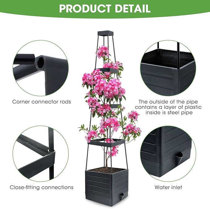 Self-Watering Garden Bed, Raised Garden Bed Planter Box Outdoor, 58” Tomato Cage Planter for Vegetables, Flowers, Herbs, and Fruit, Outdoor Indoor,5 Gallon Capacity