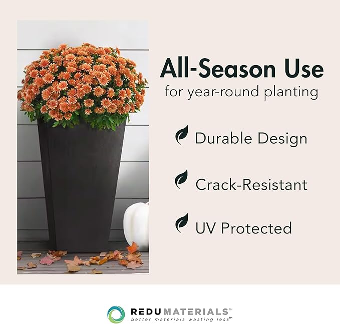 Tierra Verde 2-Pack Indoor & Outdoor Self-Watering Square Planters, Medium, Sonata, Black - Planter Containers for Plants and Flowers - Gardening and Landscaping Accessories