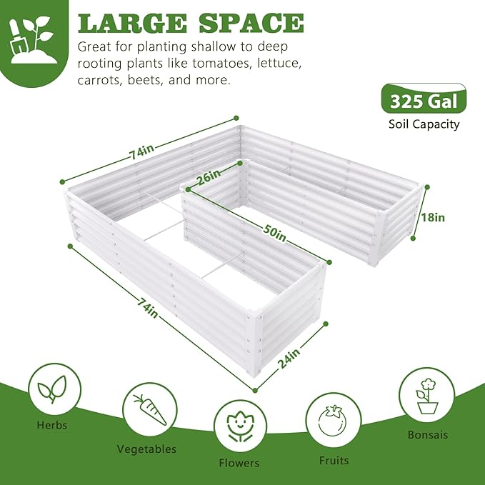 A ANLEOLIFE 3 Set U-Shaped Galvanized Raised Garden Beds Outdoor,6x6x1.5ft Large Metal Planter Box for Planting Vegetables Flowers Herb, Anti-Rust & Easy-Setup, Antique White