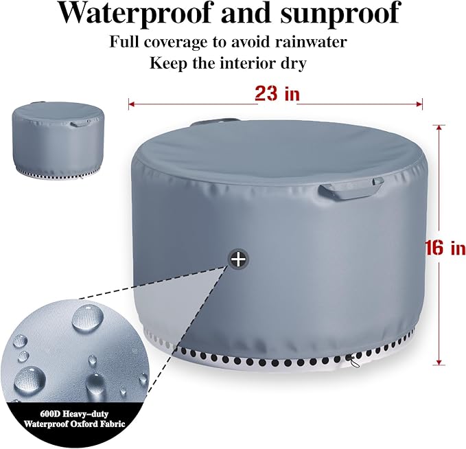 Chinchilla Round Fire Pit Cover for Solo Stove Bonfire 22 inch - Waterproof 600D Oxford Fabric Cover, Tear Resistant & All-Weather Protection for Smokeless, Gas, Table, or Bowl Fire Pits
