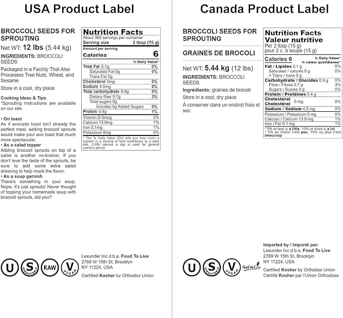 Food to Live Broccoli Seeds for Sprouting, 12 Pounds – Vegan, Kosher, Sirtfood, Bulk. Rich in Sulforaphane, Vitamin C, Vitamin A. Great for Growing Sprouts, Microgreens. High Germination Rate