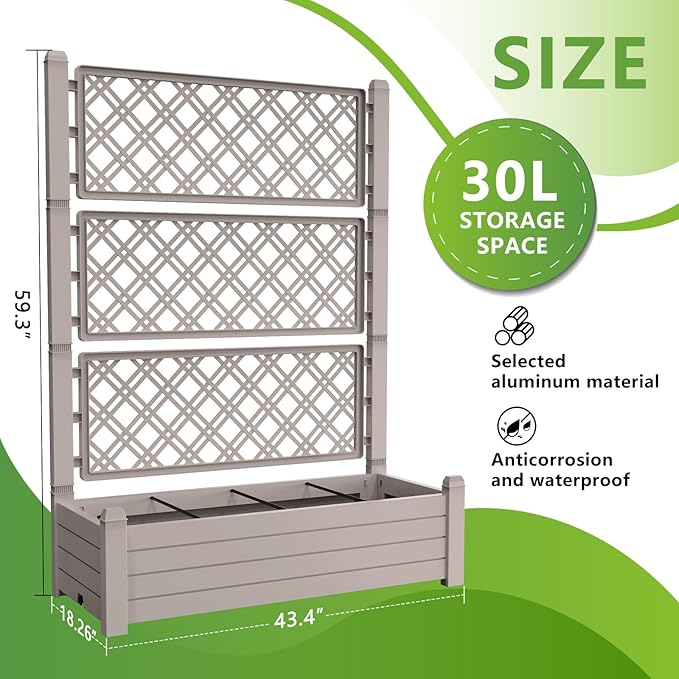 Elevated Raised Garden Bed,Outdoor Large Resin Patio Planter Box Stand Divisible with Drain Plug,Water Monitor for Plants Vegetables Flowers Fruits(Grey)
