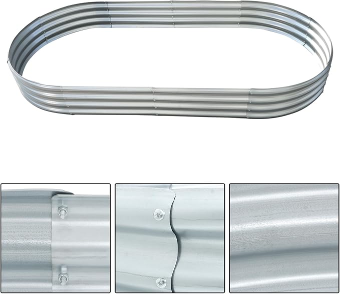 8x4x1Ft Electro-Galvanized Sheet Steel Raised Garden Bed for Flowers Planting Vegetables Silver Flower Box