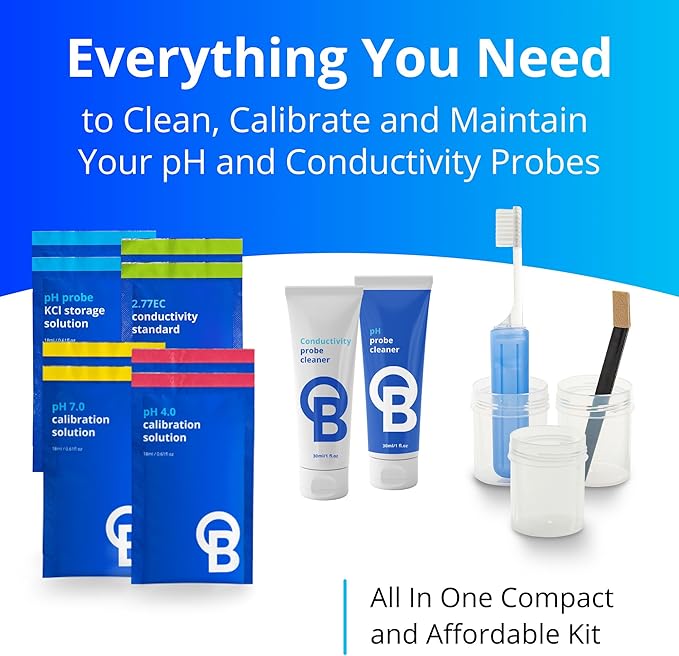 CAREKITPHCON Probe Care Kit for pH and Conductivity (TDS/PPM) Probes and Pens with 4 Solutions and Cleaners, Cleaning Kit Tool for Hydroponic system and Indoor Plant Grow