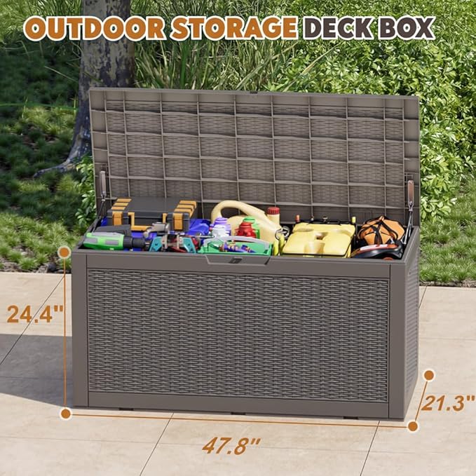 NBYSGO Outdoor Storage Box, Resin Deck Boxes Indoor and outdoor, Waterproof Storage Box Lockable Lid (Grey, 110 Gallon)