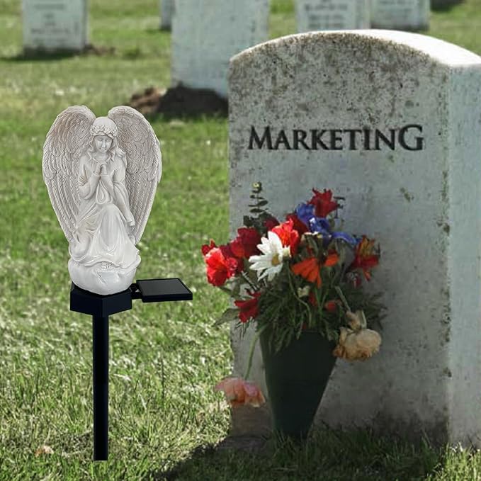 Solar Garden Angel Lights, Waterproof Outdoor Garden Angels Statue Decorations Angel Solar Lights for Cemetery Gravesite Grave Outside Yard Patio Lawn Porch
