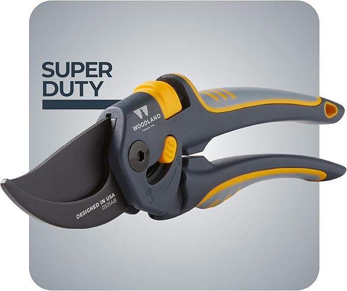 Woodland Tools Co. Super Duty Bypass Pruning Shears – 3/4" Cut Capacity, Gear-Driven Cutting System, High Carbon Steel Blade, Internal Spring, Adjustable Grip, Garden Pruner for Thick Stems and Shrubs