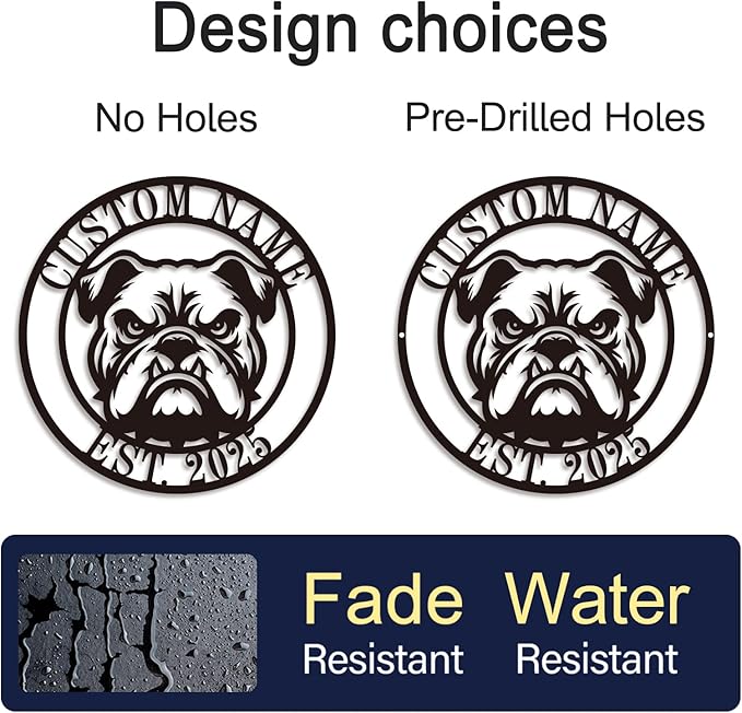 Personalized Pet Name Metal Sign Custom French Bulldog Pug Labrador Retriever Wall Art “On Premises” Warning Sign for Door Gate Dog House Metal Wall Decoration