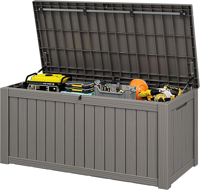 NBYSGO Outdoor Storage Box, Resin Deck Boxes Indoor and outdoor, Waterproof Storage Box Lockable Lid (Grey, 180 Gallon)